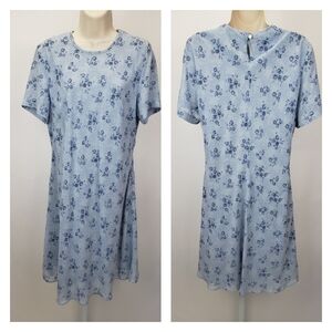 Vintage Laura Ashley Blue Floral Short Sleeve Dress size 12